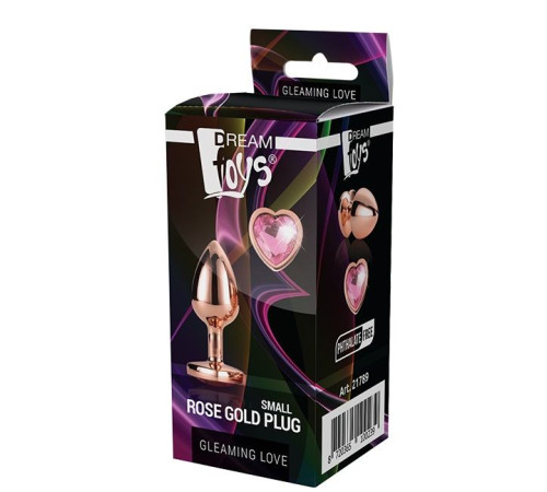 Золотистая анальная втулка с кристаллом-сердечком розового цвета - 7,1 см.