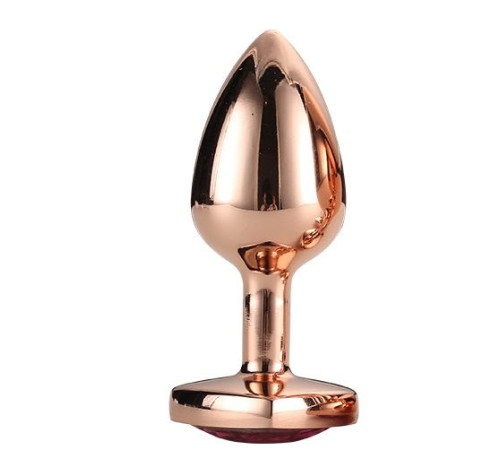 Золотистая анальная втулка с кристаллом-сердечком розового цвета - 7,1 см.