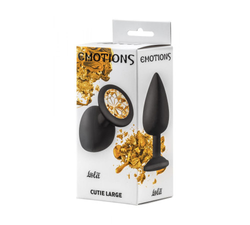 Чёрная анальная пробка Emotions Cutie Large с желтым кристаллом - 10 см.