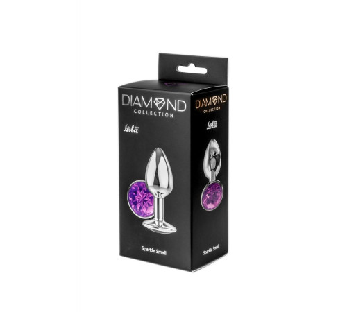 Малая серебристая анальная пробка Diamond Purple Sparkle Small с фиолетовым кристаллом - 7 см.