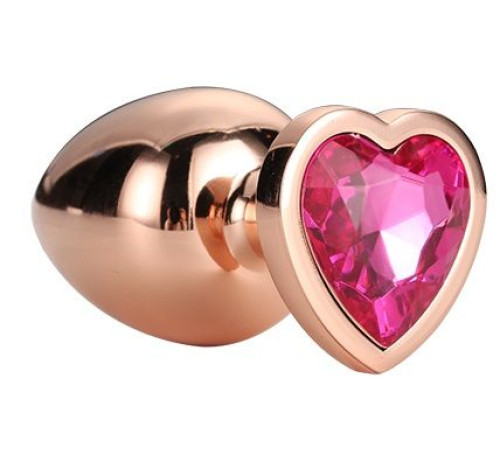 Золотистая анальная втулка с кристаллом-сердечком розового цвета - 7,1 см.