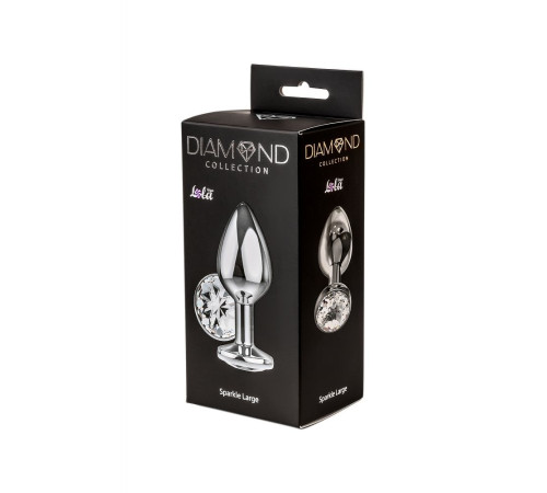 Большая серебристая анальная пробка Diamond Clear Sparkle Large с прозрачным кристаллом - 8 см.