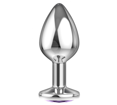 Большая серебристая анальная пробка Diamond Purple Sparkle Large с фиолетовым кристаллом - 8 см.