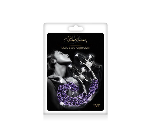 Зажимы для сосков с фиолетовой цепочкой Sweet Caress Nipple Chain