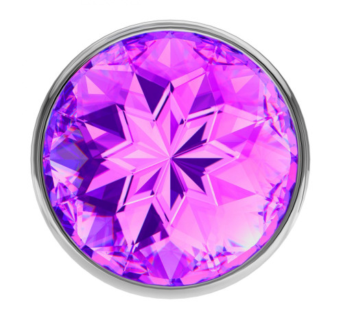 Большая серебристая анальная пробка Diamond Purple Sparkle Large с фиолетовым кристаллом - 8 см.