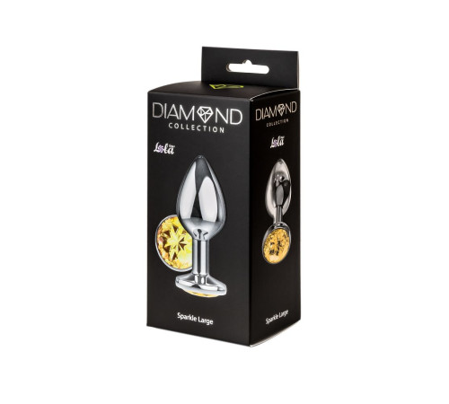 Большая серебристая анальная пробка Diamond Yellow Sparkle Large с жёлтым кристаллом - 8 см.