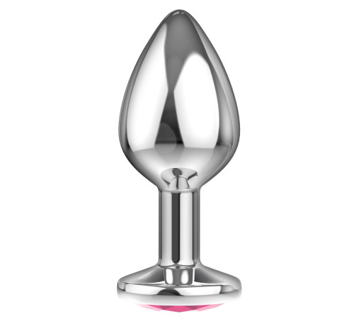 Большая серебристая анальная пробка Diamond Pink Sparkle Large с розовым кристаллом - 8 см.