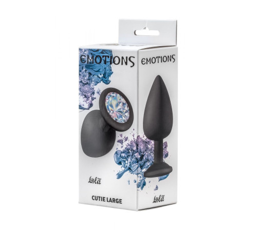 Чёрная анальная пробка Emotions Cutie Large с прозрачным кристаллом - 10 см.