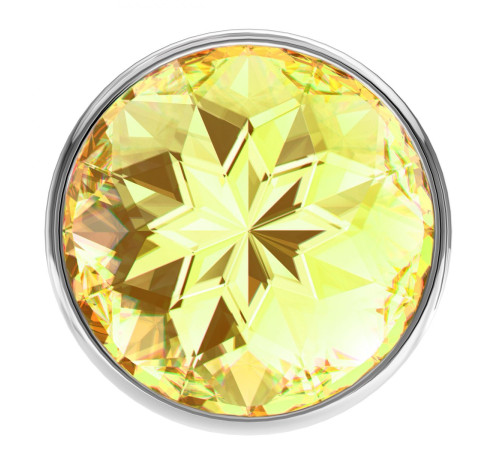 Большая серебристая анальная пробка Diamond Yellow Sparkle Large с жёлтым кристаллом - 8 см.