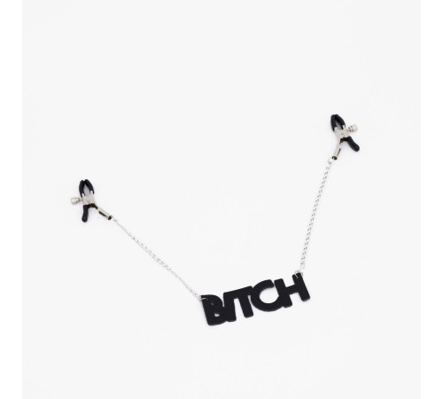 Зажимы на соски с кожаной подвеской Bitch
