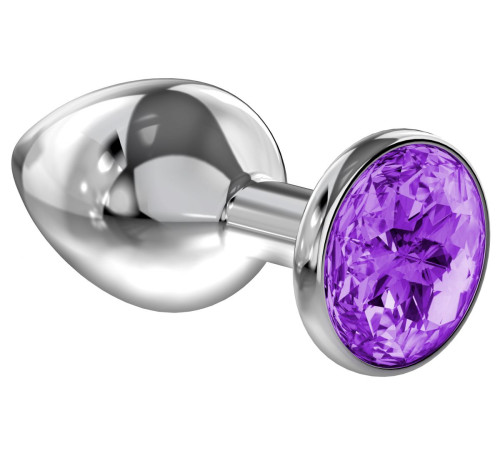 Большая серебристая анальная пробка Diamond Purple Sparkle Large с фиолетовым кристаллом - 8 см.