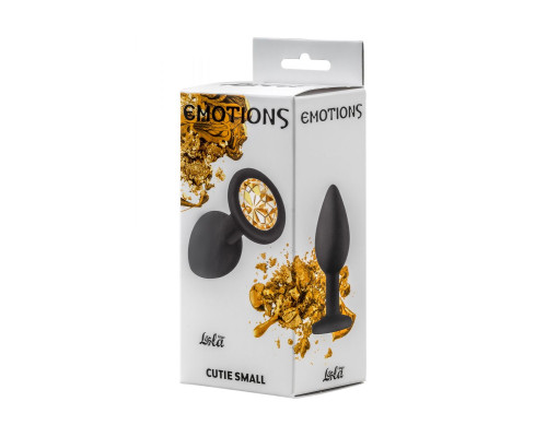 Заказать Чёрная анальная пробка Emotions Cutie Small с жёлтым кристаллом - 7,5 см.