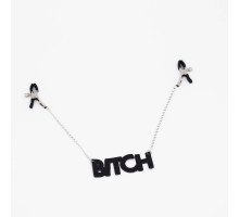 Зажимы на соски с кожаной подвеской Bitch