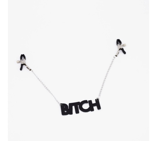 Зажимы на соски с кожаной подвеской Bitch