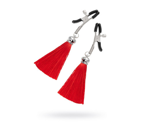 Зажимы на соски «Прищепки» с красными кисточками из шелка