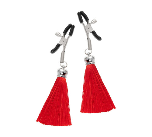 Зажимы на соски «Прищепки» с красными кисточками из шелка