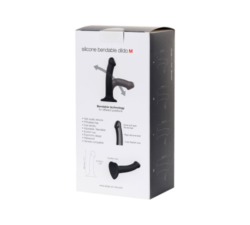 Черный фаллос на присоске Silicone Bendable Dildo M - 18 см.