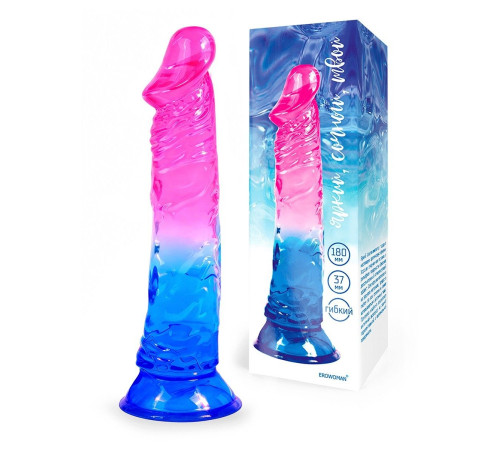 Яркий розово-синий фаллоимитатор с присоской