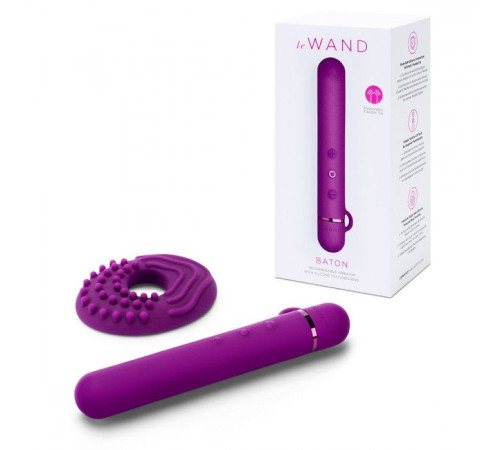 Фиолетовый мини-вибратор Le Wand Baton с текстурированной насадкой - 11,9 см.