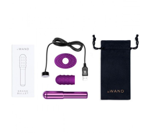 Фиолетовый жезловый вибратор Le Wand Grand Bullet с двумя нежными насадками