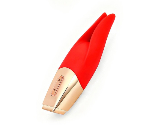 Красный мини-вибратор с раздвоенным кончиком - 12,3 см.