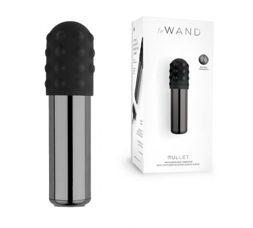 Черная вибропулька Le Wand Bullet с 2 нежными насадками