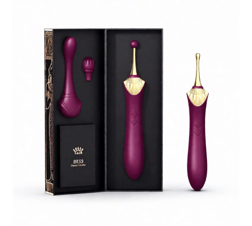 Фиолетовый клиторальный вибростимулятор с насадками Bess