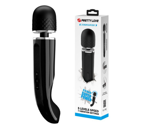Черный мощный жезловый вибратор с изогнутой ручкой Charming Massager - 24 см. Черный мощный жезловый вибратор с изогнутой ручкой Charming Massager - 24 см.