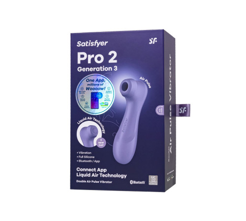 Сиреневый вакуумный стимулятор клитора Satisfyer Pro 2 Generation 3 с управлением через приложение