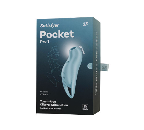 Голубой вакуум-волновой стимулятор клитора с вибрацией Pocket Pro 1