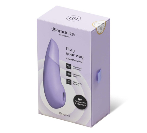 Сиреневый бесконтактный клиторальный стимулятор Womanizer Enhance с вибрацией