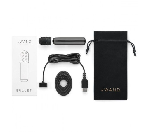 Черная вибропулька Le Wand Bullet с 2 нежными насадками