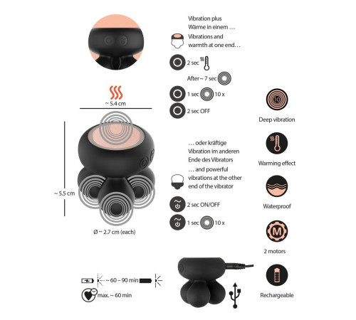 Черный мини-массажер с подогревом Cupa Warming