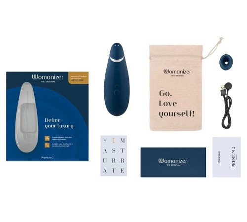 Синий клиторальный стимулятор Womanizer Premium 2