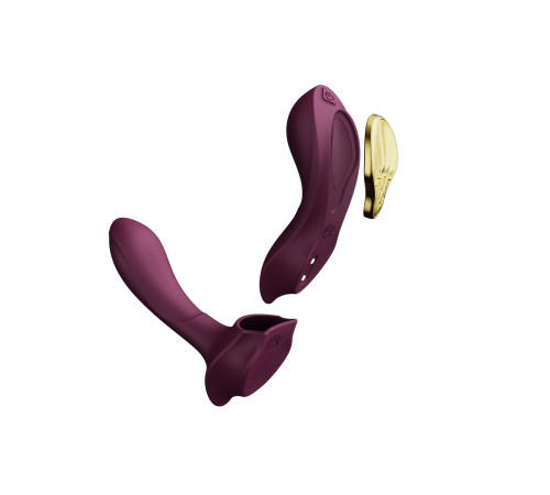 Фиолетовый вибромассажёр в трусики Aya с насадкой и пультом ДУ