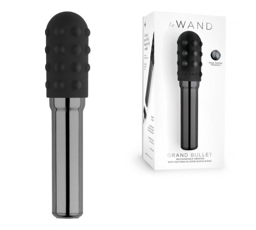 Чёрный жезловый вибратор Le Wand Grand Bullet с двумя нежными насадками