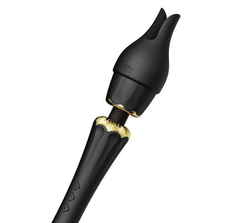 Черный wand-вибратор Kyro с 2 насадками