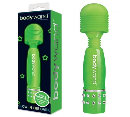 Светящийся в темноте жезловый мини-вибратор с кристаллами Mini Massager Glow In The Dark
