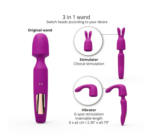 Лиловый вибратор с 2 сменными насадками R-Evolution Wand Vibrator with 2 Attachments