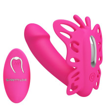 Розовая клиторальная бабочка с вагинальным виброотростком Katherine
