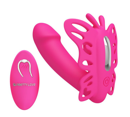 Розовая клиторальная бабочка с вагинальным виброотростком Katherine