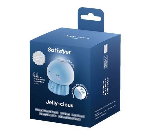 Голубой вакуумный стимулятор клитора в форме медузы Satisfyer Jelly-cious