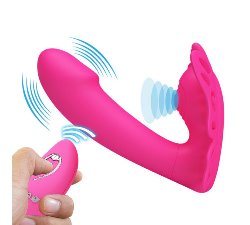 Розовая клиторальная бабочка с вагинальным виброотростком Katherine
