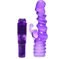 Фиолетовая виброракета с насадкой-кроликом Ribbed Rabbit Vibrator - 21,6 см.