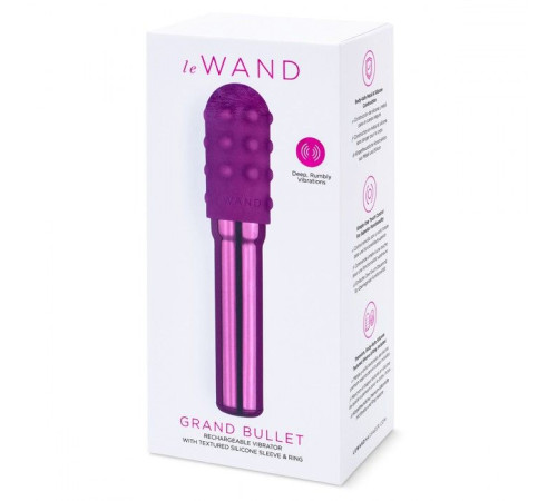 Фиолетовый жезловый вибратор Le Wand Grand Bullet с двумя нежными насадками