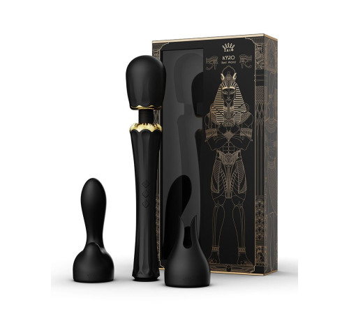 Черный wand-вибратор Kyro с 2 насадками