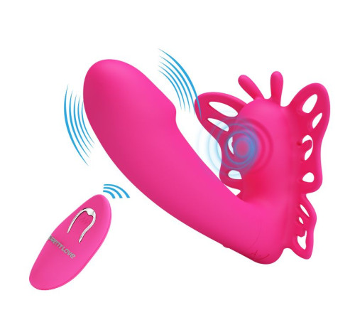 Розовая клиторальная бабочка с вагинальным виброотростком Katherine
