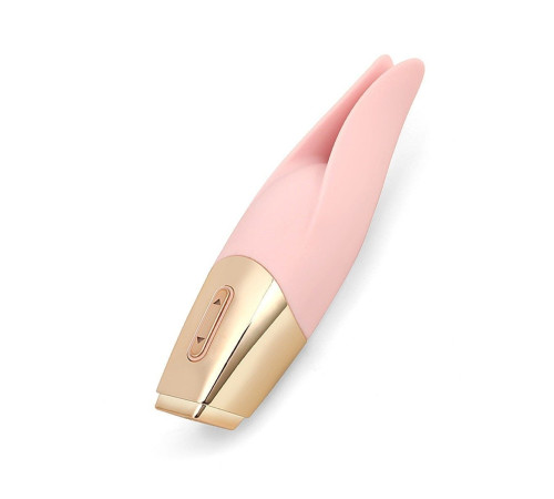 Нежно-розовый мини-вибратор с раздвоенным кончиком - 12,3 см.