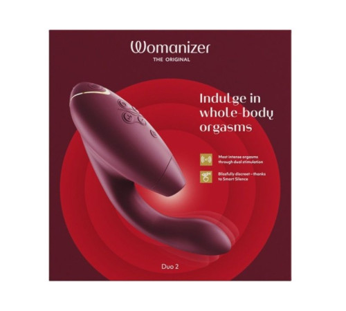 Бордовый бесконтактный клиторальный стимулятор Womanizer Duo 2