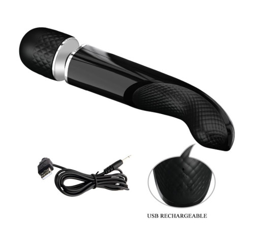 Черный мощный жезловый вибратор с изогнутой ручкой Charming Massager - 24 см. Черный мощный жезловый вибратор с изогнутой ручкой Charming Massager - 24 см.